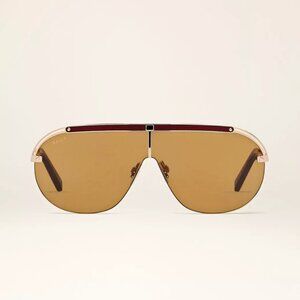 Bally Sunglasses Aviator Gold BY0061 Gold Red Leather Like New
